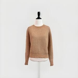 SEE BY CHLOE Wool Ribbed Sweater Women's Size Large Chunky Knit Tan Pullover
